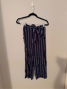 Wilfred Navy and White Vertical-Stripe Tie-Waist Wide-Leg Pants